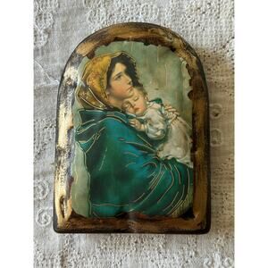 Madonna of the Streets Wood easel Plaque Mary Jesus Lebanese handcrafted 7x5”